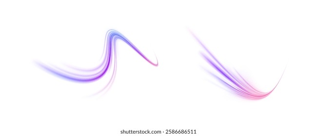 Creative vector illustration of flying cosmic meteor, planetoid, comet, fireball isolated on transparent background. Effect, png, wave,neon,line. Light arc in neon colors, in the form of a turn.