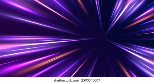 Creative vector illustration of flying cosmic meteor, planetoid, comet, fireball isolated on transparent background. Effect, png, wave,neon,line. Light arc in neon colors, in the form of a turn.