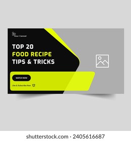 Creative vector illustration food menu tutorial video cover banner design, tips and tricks video cover banner design, customizable vector eps 10 file format