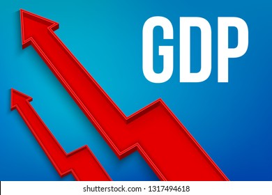Creative vector illustration of GDP - gross domestic product text with 3d arrow financial growth, graphic grow banner background. Art design business template. Abstract concept graphic element