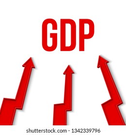 Creative vector illustration of GDP - gross domestic product text with 3d arrow financial growth, graphic grow banner background. Art design business template. Abstract concept graphic element