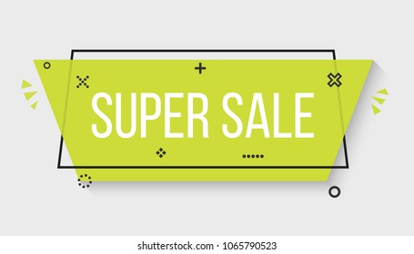 Creative vector illustration of geometric vector banners. Art design vivid transparent. Trendy flat poster. Green, blue abstract concept graphic element. Memphis style. Season sale template.