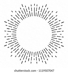 Creative vector illustration of geometric hand drawn sun beams isolated on background. Art design linear sunlight waves, shining lines ray stars. Abstract concept graphic round or circle form element