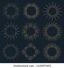 Creative vector illustration of geometric hand drawn sun beams isolated on background. Art design linear sunlight waves, shining lines ray stars. Abstract concept graphic round or circle form element