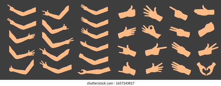 Creative vector illustration of gesturing hands, arm, finger sign set isolated on background. Art design counting gestures, arm handshake template. Female and male hands. Abstract concept emotions