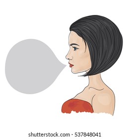 Creative vector illustration: girl and bubble. Realistic  Cartoon Style Artwork Scene, Wallpaper, Story Background, Card Design.