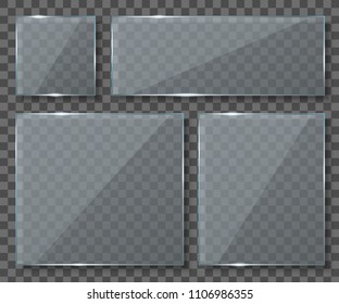 Creative vector illustration of glass plates, empty blank banners isolated on transparent background. Art design realistic mock up. Abstract concept graphic element