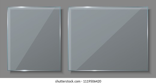 Creative vector illustration of glass plates, empty blank banners isolated on transparent background. Art design realistic mock up. Abstract concept graphic element