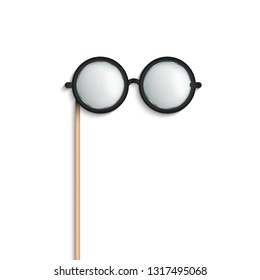 Creative vector illustration of glasses stick, eyeglasses photobooth props isolated on transparent background. Art design funny masquerade template. Abstract concept graphic accessory element