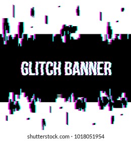 Creative vector illustration of glitch style distorted banner isolated on transparent background. For art template design, list, page, blank, mockup, booklet, print, book, card, ad, sheet a4.