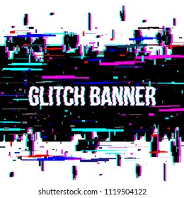 Creative vector illustration of glitch style distorted banner isolated on transparent background. For art template design, list, page, blank, mockup, booklet, print, book, card, ad, sheet a4.