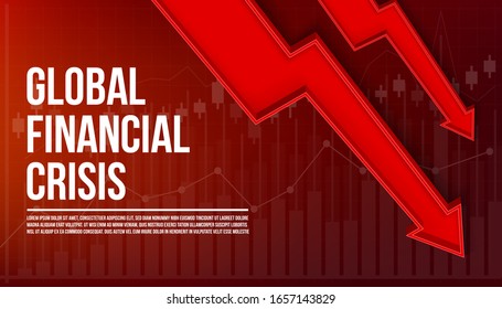 Kreative Vektorillustration - Illustration des weltweiten Hintergrundes der Finanzkrise. Art Design Wirtschaftskrise, fallen Sie die Börsenvorlage. Abstrakter Konzeptdiagramm-Pfeil für Geschäftsdiagramme, bankrottes Element mit sinkendem Geschäftsfaktor