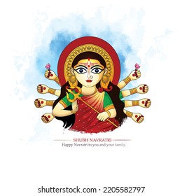 creative vector illustration of Goddess Durga for,Subh Navratri,Durga Puja religious  banner with colorful background.