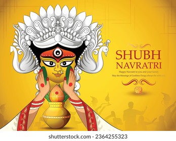 creative vector illustration of Goddess Durga puja celebration for,Subh Navratri,Durga Puja religious  banner with colorful background.
