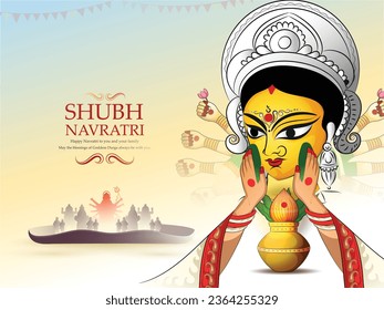 creative vector illustration of Goddess Durga puja celebration for,Subh Navratri,Durga Puja religious  banner with colorful background.
