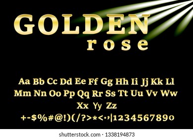 Creative vector illustration of golden glossy font, gold alphabet, metal typeface isolated on transparent background. Art design luxury metallic typographic abc.