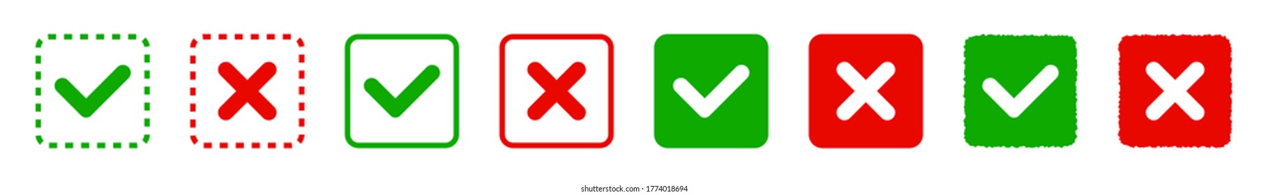 Creative vector illustration of green tick, red cross isolated on white background. Art design with text do and dont. Right or wrong. True or false. Abstract concept graphic element