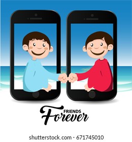 Creative vector illustration of Greeting, Poster, Flyer or Card for Happy Friendship Day with Cute Friends, People or Kids wallpaper design on decorative background.