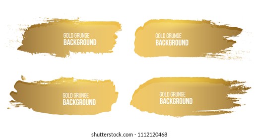 Creative vector illustration of grunge gold rough brush strokes isolated on background. Art design stains. Abstract concept graphic banner element