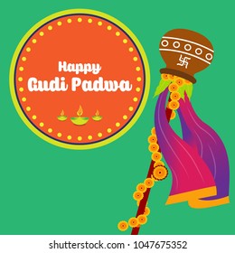 Creative vector illustration for Gudi Padwa (Hindu lunar New year) celebrated by people of Maharashtra. Can be used for banner, greetings, posters, text, festival elements and religious backgrounds.
