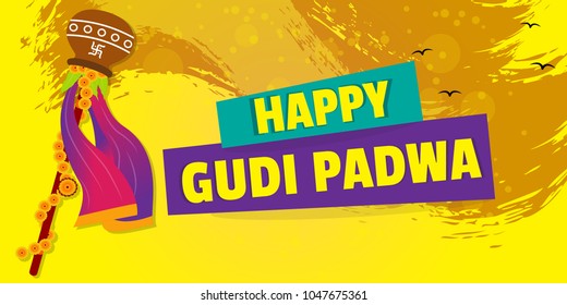 Creative vector illustration for Gudi Padwa (Hindu lunar New year) celebrated by people of Maharashtra. Can be used for banner, greetings, posters, text, festival elements and religious backgrounds.