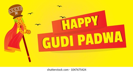Creative vector illustration for Gudi Padwa (Hindu lunar New year) celebrated by people of Maharashtra. Can be used for banner, greetings, posters, text, festival elements and religious backgrounds.