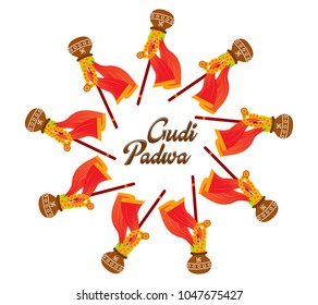 Creative vector illustration for Gudi Padwa (Hindu lunar New year) celebrated by people of Maharashtra. Can be used for banner, greetings, posters, text, festival elements and religious backgrounds.