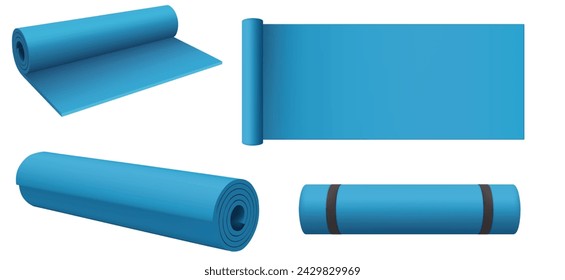 Ilustración vectorial creativa de alfombra de yoga medio enrollada aislada sobre fondo transparente. Plantilla de fitness y salud de diseño de arte.