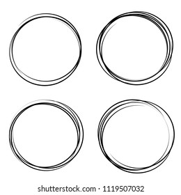 Creative vector illustration of hand drawning circle line sketch set isolated on transparent background. Art design round circular scribble doodle. Abstract graphic element for message note mark