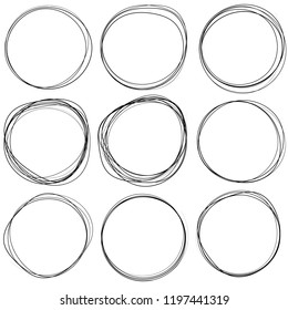 Creative vector illustration of hand drawning circle line sketch set. Art design round circular scribble doodle. Abstract graphic element for message note mark.