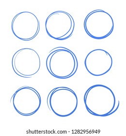 Creative vector illustration of hand drawning circle line sketch set isolated on transparent background. Art design round circular scribble doodle. Abstract graphic element for message note mark