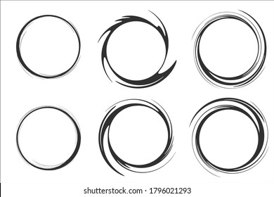 Creative vector illustration of hand drawning circle line sketch set isolated on transparent background. Art design round circular scribble doodle. Abstract graphic element for message note mark