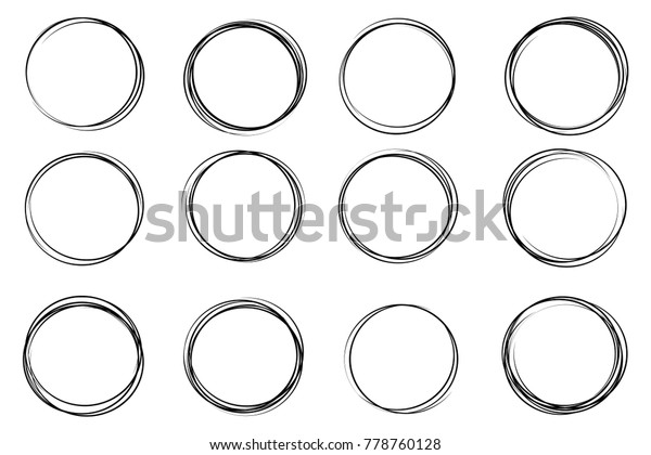 透明な背景に手描きの円の線のスケッチセットのクリエイティブベクターイラスト 円形の落書き風落書きを描いたアートデザイン メッセージ ノート マークの抽象的なグラフィックエレメント のベクター画像素材 ロイヤリティフリー