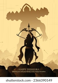 creative vector illustration of hand lettring dussehra text with Bow and Arrow with Traditional background .