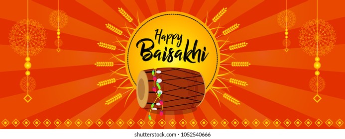 Creative vector illustration for Happy Baisakhi, a festival celebrated in Punjab province of India by sikh community. Can be used for posters, banners, greetings, backgrounds, and festive decorations.