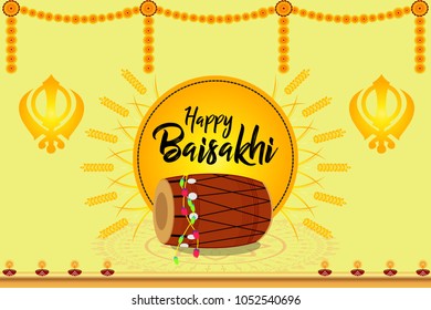 Creative vector illustration for Happy Baisakhi, a festival celebrated in Punjab province of India by sikh community. Can be used for posters, banners, greetings, backgrounds, and festive decorations.