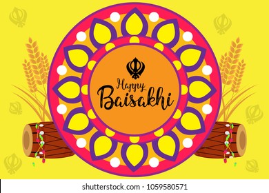 Creative vector illustration for Happy Baisakhi, a festival celebrated in Punjab province of India by sikh community. Can be used for posters, banners, greetings, backgrounds, and festive decorations.