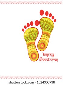 Creative vector Illustration for Happy Dhanteras with nice and creative  Maa Lakshmi Charan on line art or floral design for Happy Diwali