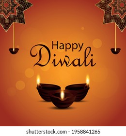 Creative vector illustration of happy diwali celebration greeting card