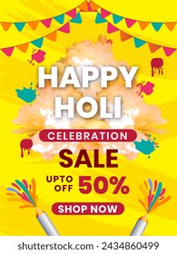 Ilustración vectorial creativa de Happy Holi con fondo de salpicadura