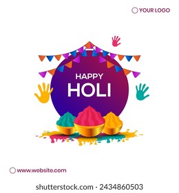 Creative Vector Illustration of Happy Holi with Gulal and Hand Print