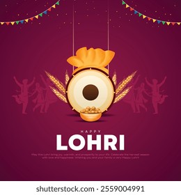 Creative vector illustration of Happy Lohri holiday background for Punjabi festival.