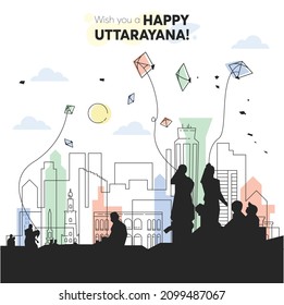 Creative vector illustration of Happy Makar Sankranti holiday India festival
, Utryan outline artwork (Makar Sankranti)