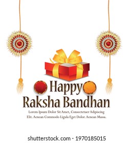 Creative vector illustration of happy rakhi with realistic gifts and crystal rakhi