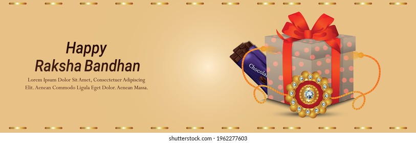 Creative vector illustration of happy raksha bandhan invitation greeting card with creative rakhi and gifts