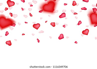 Creative vector illustration of heart confetti, happy valentines petals falling isolated on transparent background. Art design for women day. Abstract concept graphic seamless element pattern