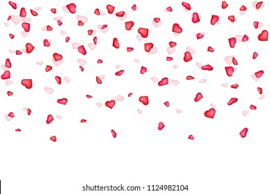 Creative vector illustration of heart confetti, happy valentines petals falling isolated on transparent background. Art design for women day. Abstract concept graphic seamless element pattern