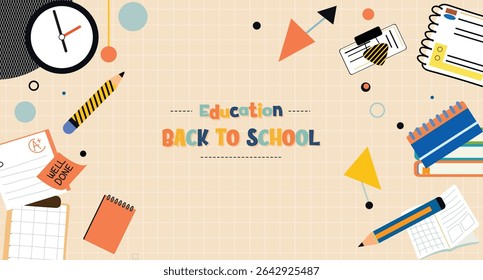 A creative vector illustration highlighting education and the theme of back to school, featuring playful designs and elements.