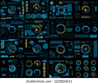 Creative vector illustration of HUD interface elements set, infographics Sci Fi isolated on transparent futuristic background. Art design template. Abstract future concept science virtual graphic