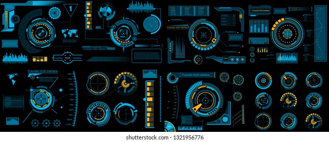 Creative vector illustration of HUD interface elements set, infographics Sci Fi isolated on transparent futuristic background. Art design template. Abstract future concept science virtual graphic